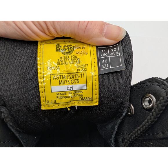 Dr Martens Industrial Steel Toe Slip Resistant Black Work Boot Men\'s 12 Rugged